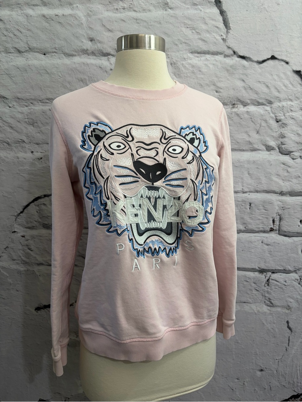 Kenzo Paris Pastel Pink Sweat Shirt Tiger Big Cat Fierce Retro Embroidered